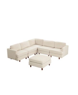Corduroy 6-Seater Modular Sectional Sofa (Beige)