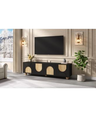 Streamdale Farmhouse TV Stand for 75" TVs, Cream Media Console, Black, 69.6"W