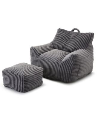 Streamdale Giant Plush Bean Bag Chair with Footstool - Comfy Grey Lounge