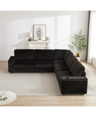  Oversized Corduroy Corner Sofa w/ Storage, USB, Cup-holder (Not Combinable