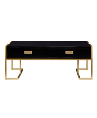 Modern Black Rectangular Coffee Table with 4 Drawers and Gold Base in 47.3"