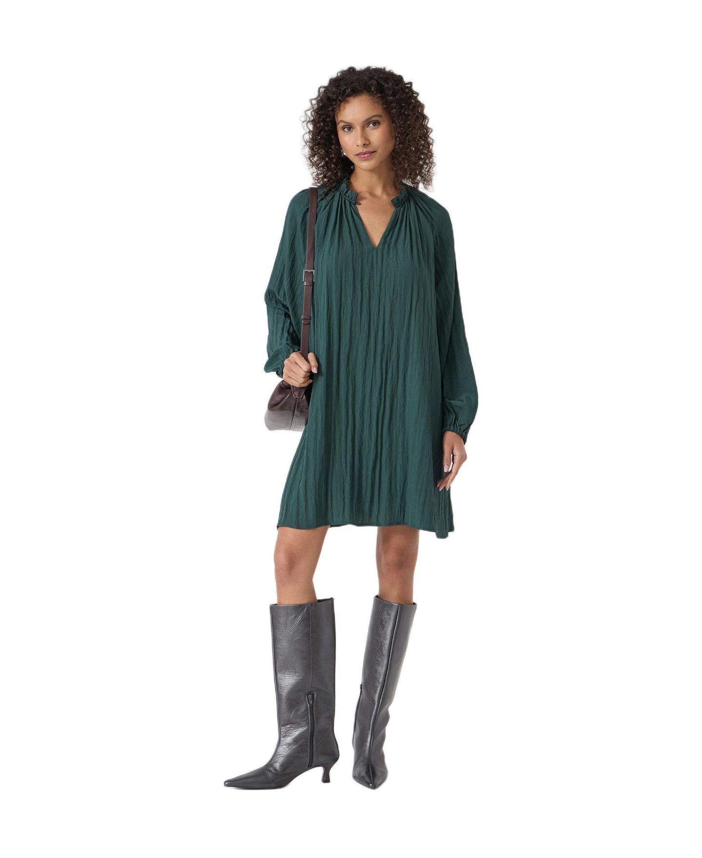 Женское платье Hush Ruffled Long Sleeve Mini, цвет: Бирюзовый зелёный — фото 1