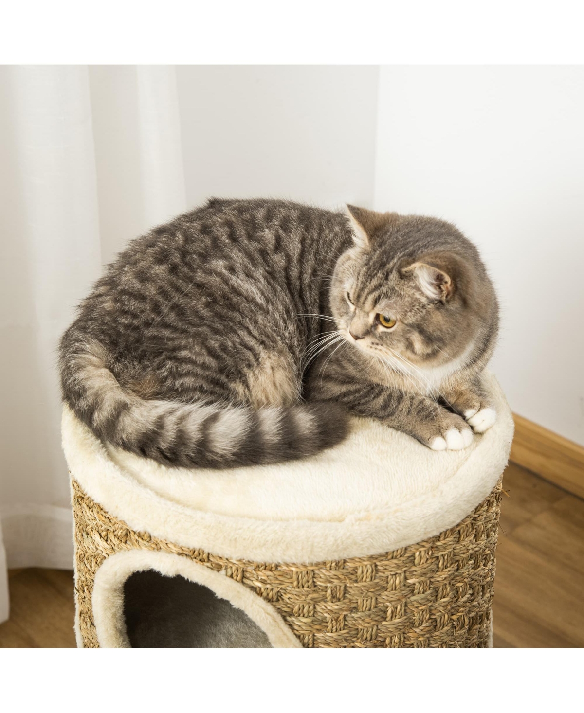 Zeus & Ruta 28 Inch 3 Tier Barrel Cat Condo with Sisal Pad
