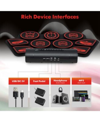 Portable Electronic Drum Set with Roll Up Pads MIDI Connection and Dual Speakers