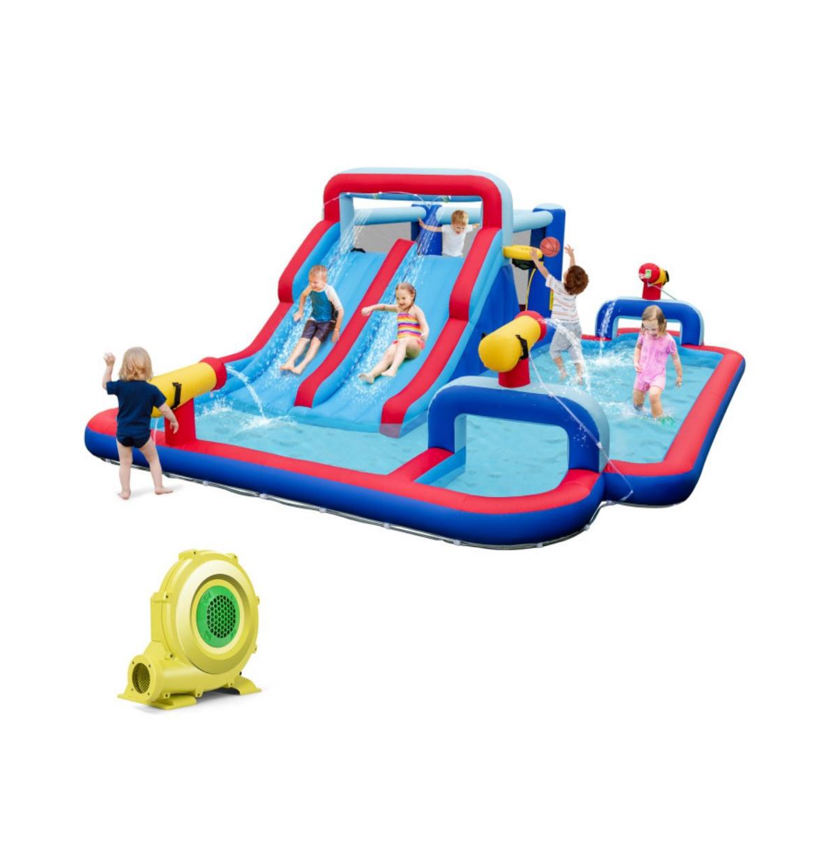 Inflatable Water Park for Kids with Dual Slides Climbing Wall and Splash Pool
