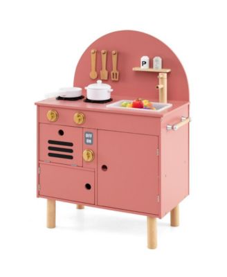 Wooden Kids Play Kitchen Set with Interactive Cooking Areas and Storage Shelves