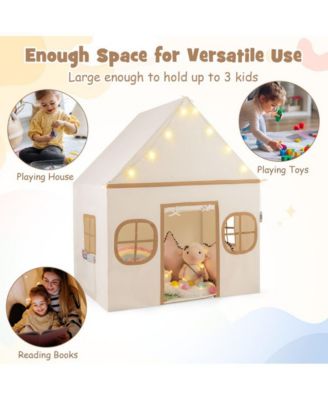 Kids Indoor Play Tent with Windows Star Lights Mat and Storage Pockets