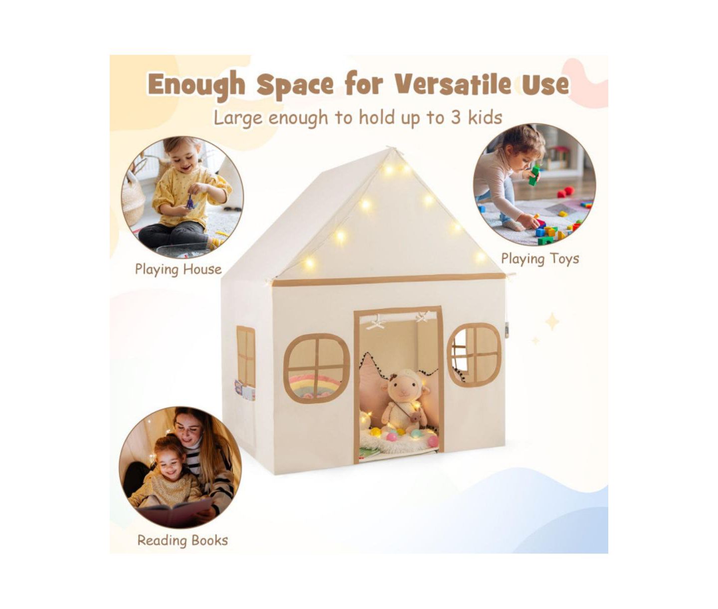Детские игрушки HONGGE Star Lights 3-Piece Play Tent, Ages 3+, цвет: Кофейный — фото 9