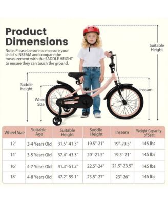 Kids Adjustable Training Bicycle with Dual Brakes and All Terrain Tires