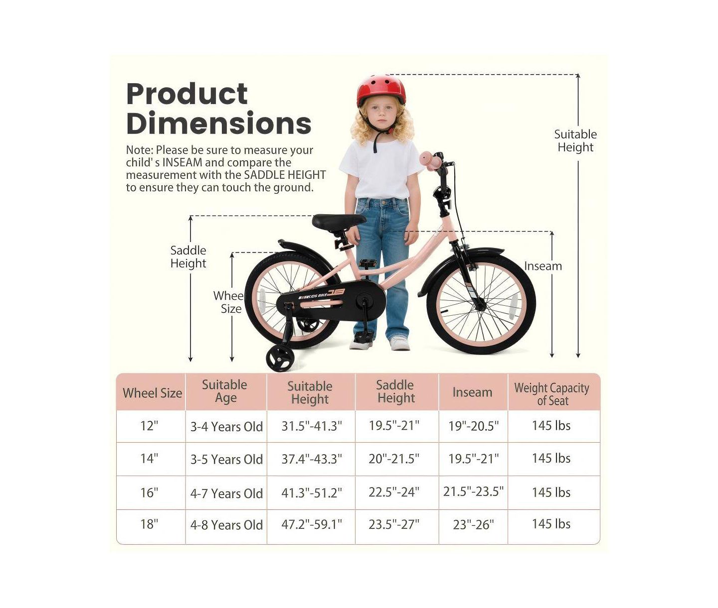 Детская игрушка HONGGE Adjustable Training Bicycle with Dual Brakes and All-Terrain Tires, Ages 3-10, цвет: Розовый — фото 3