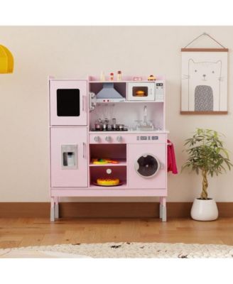 Kids Play Kitchen with Range Hood Ice Maker and Telephone