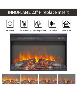 26 inch electric fireplace insert, ultra thin heater with log set & realistic flame, remote control with timer, overheating protection