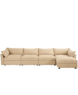 L-shaped Modular Sofa- Chenille, Wheat, Storage, Footstool