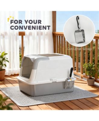 Elegant Gray Enclosed Cat Litter Box with Scoop & Deodorizer Bag – Discreet Odor Control for Home