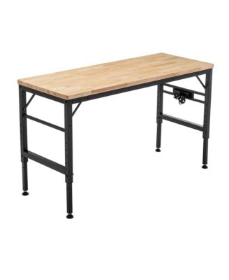 Adjustable Height Workbench, 60" Rubber Wood Top with Power Outlets, 2000 lbs Capacity