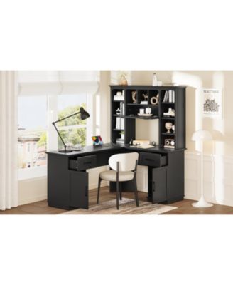 L-Shaped Desk w/ Cabinets, Drawers, Shelves & Flip-Up Storage