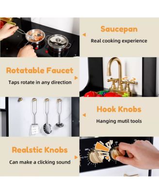 Wooden Kids Play Kitchen, Pretend Play Kitchen Playset w/Sounds for Toddlers.