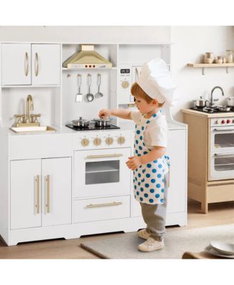 Wooden Kids Play Kitchen, Pretend Play Kitchen Playset w/Sounds for Toddlers.