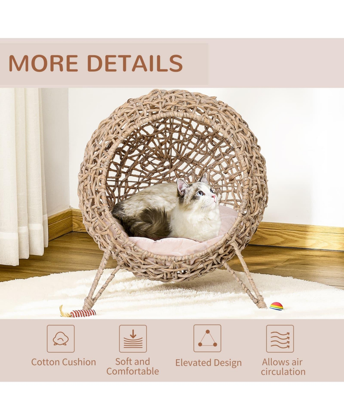 Zeus & Ruta 20.5 Inch Beige Woven Banana Leaf Elevated Cat Bed