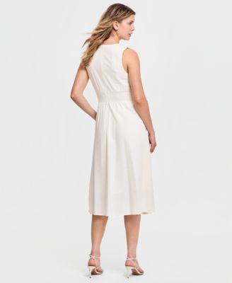 Women's Pintuck-Waist Floral Midi Dress