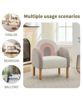 Accent Chair Sofa, Toddler Fabric with Solid Wooden Frame,Rainbow Design