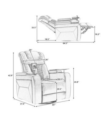Swivel PU Leather Power Recliner w/ Tray USB Storage