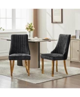 Chenille Dining Chairs Set of 2 Black