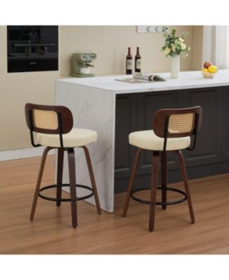 Rattan Counter Height Swivel Bar Stools (Set of 2)