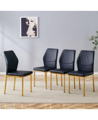 Luxury Black PU Dining Chairs - Gold Legs (Set of 4)