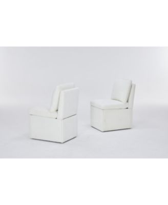 Linen Ivory Dining Chair with Casters & Storage (Set of 2)