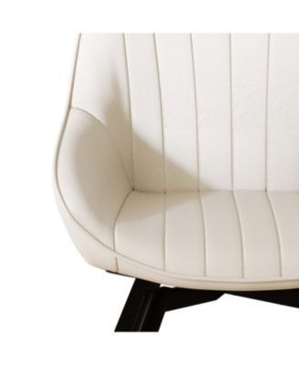 Beige PU Dining Chairs Black Metal Legs (Set of 2)