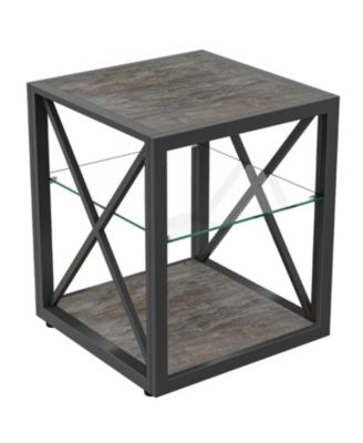 Modern End Table Nightstand - Glass & Wood