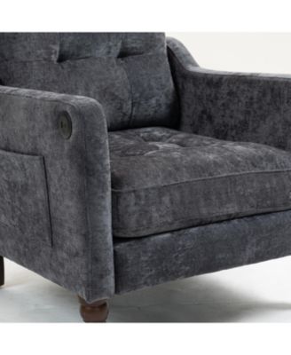 Accent Chenille Chair w/ USB Ergonomic Back Storage