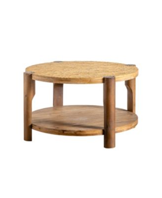 Round Wood Coffee Table - 2 Tier Mid Century Modern