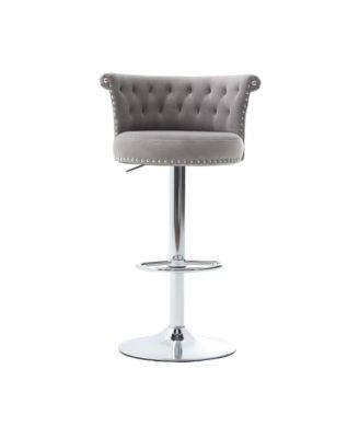 Velvet Bar Stool Set of 2, Adjustable Swivel, Silver Legs
