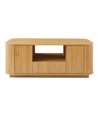 Modern Oval Coffee Table with Drawers & Storage - Natural