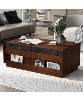  Modern Rectangle Coffee Table with Drawers & Shelves
