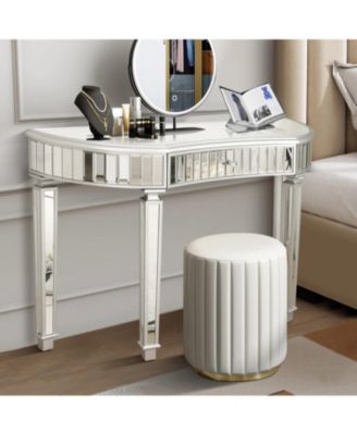 47" Half-Moon Mirrored Console Table - Silver Entryway Vanity