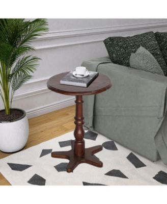 Round End Table - Wooden Pedestal, Vintage Accent (Walnut