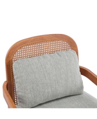Mid-Century Modern Accent Chair - Walnut & Rattan, Grey-Green Cushion (Set of 2)