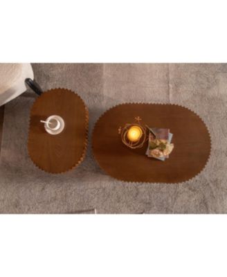 Streamdale Nesting Coffee Table Set - Wave Stripe Edge, Modern Wooden Circle