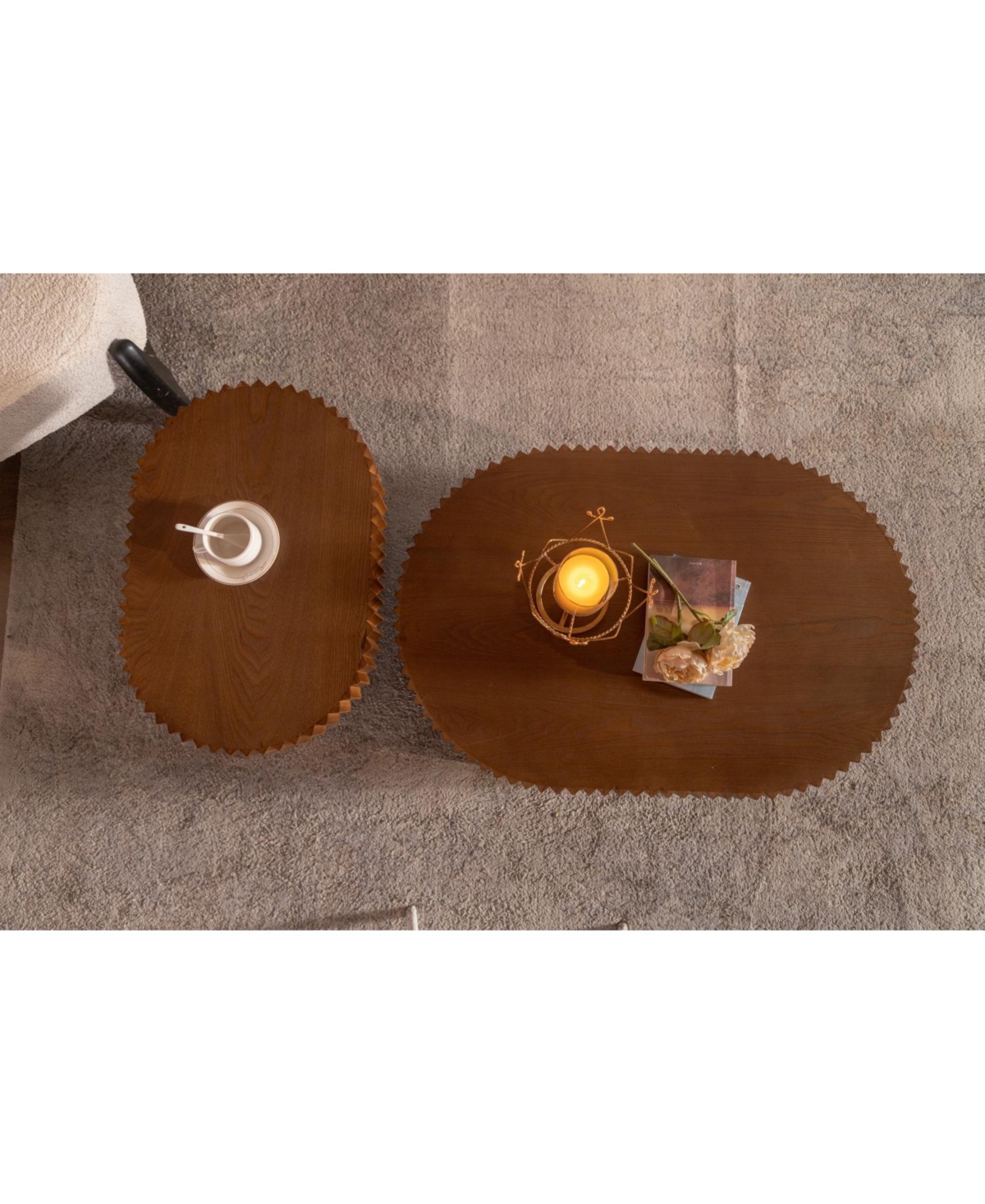 Streamdale Furniture Streamdale Nesting Coffee Table Set - Wave Stripe Edge, Modern Wooden Circle