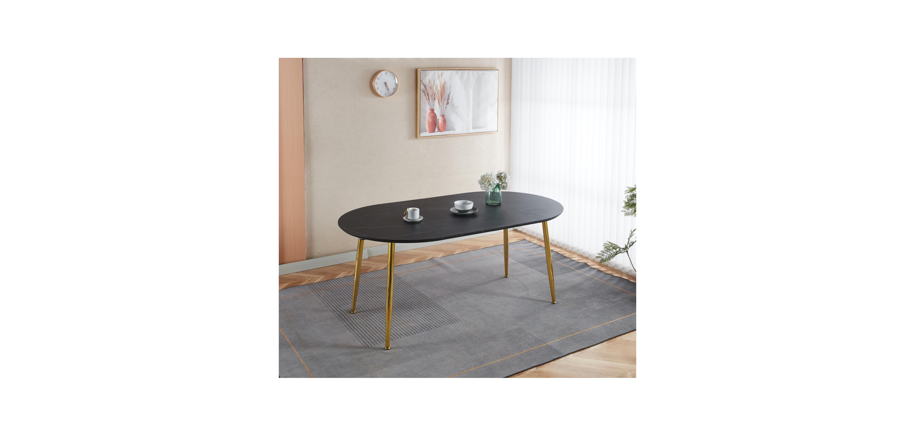 Streamdale Furniture Extendable Dining/Office/Coffee Table, Metal Leg, Mdf Top, Golden/Black