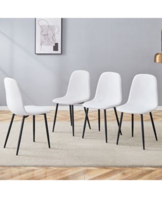 Luxury White Linen Dining Chairs (Set of 4) - Black Metal Legs