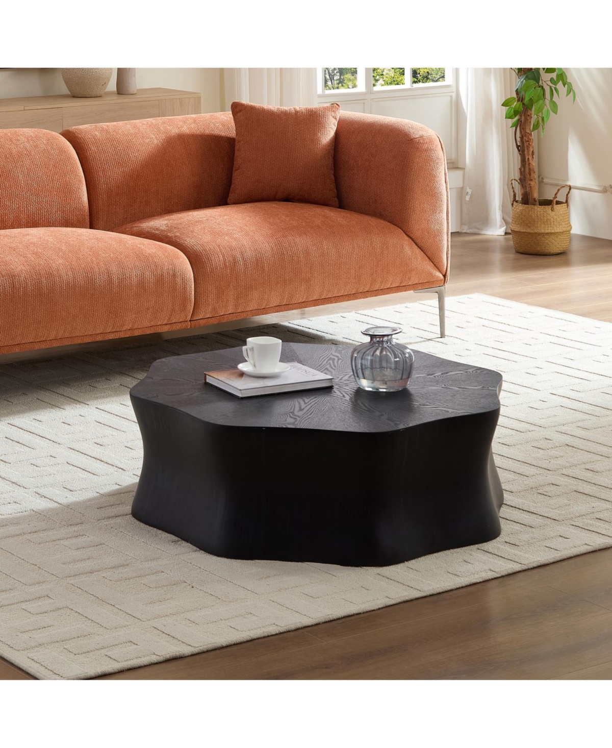 Streamdale Furniture Streamdale Black Petal Coffee Table - Birch Veneer, Brushed Sides