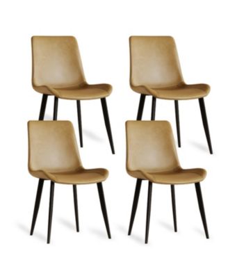  PU Leather Dining Chairs, Carbon Steel Legs, Brown (Set of 4)