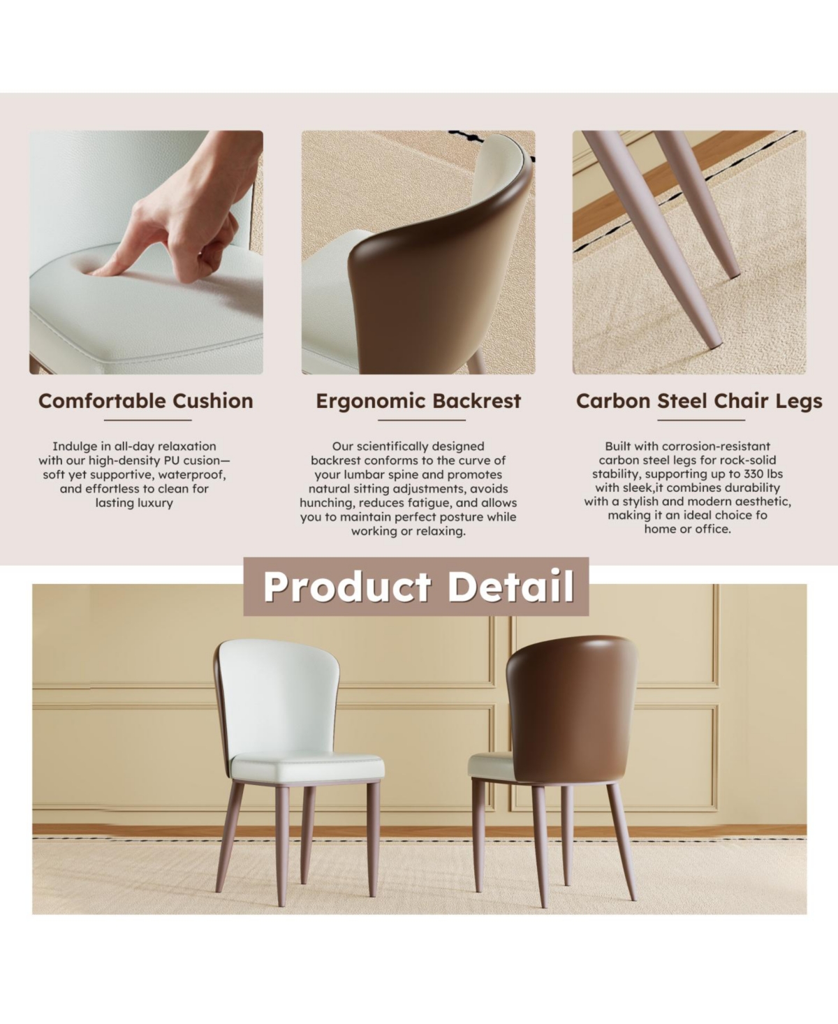 Streamdale Furniture Modern Dining Chairs, Carbon Steel Legs (Set of 2)