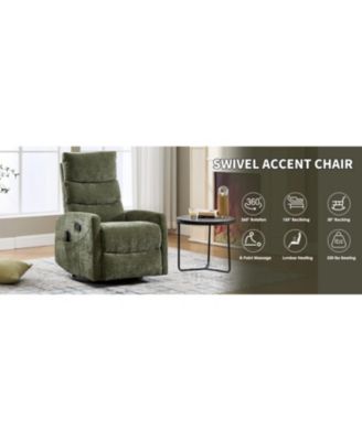  Heat Massage Rocker Recliner Chair, Swivel Fabric, Green