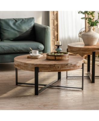 Modern Retro Round Coffee Table - Black Cross Legs