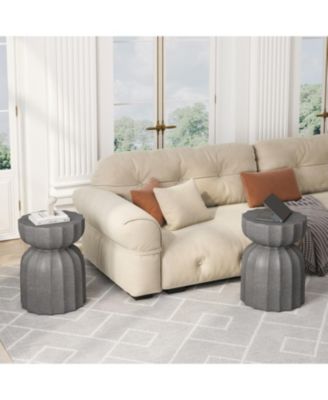 13" Modern Waterproof Coffee/Side Table Set, MgO Cement, Indoor/Outdoor, Grey, 2PC